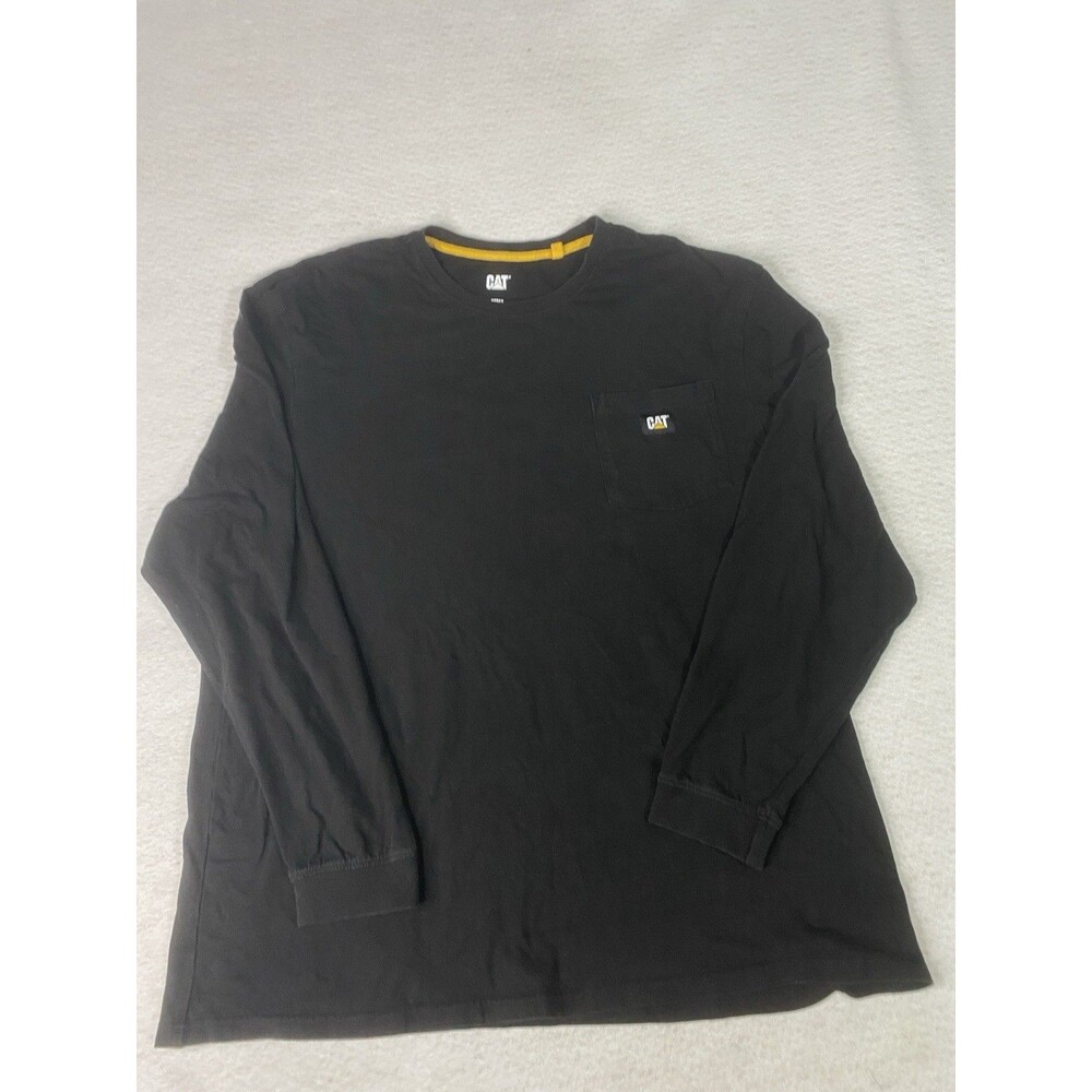 CAT Caterpillar Shirt Mens 2XL Black Long Sleeve Crew Neck Workwear T-Shirt